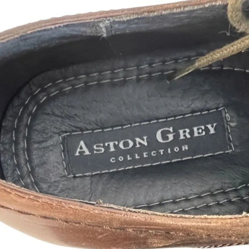 Mens Aston Grey Brown Leather Dress Shoes Oxford Size 11 Tie Lace Up Rubber Sole